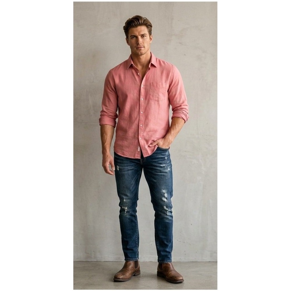 J.Crew Button Down Shirt Mens Medium Salmon Pink Cotton Linen Casual Preppy